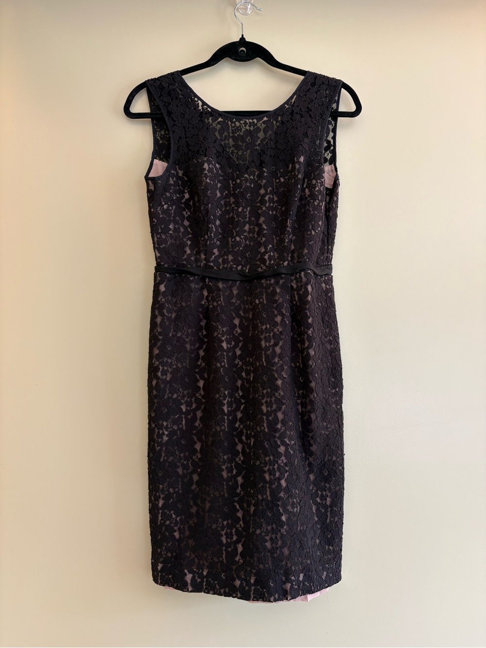 BCBGMaxAzria Black Lace Sheath Dress with Pink Lining
